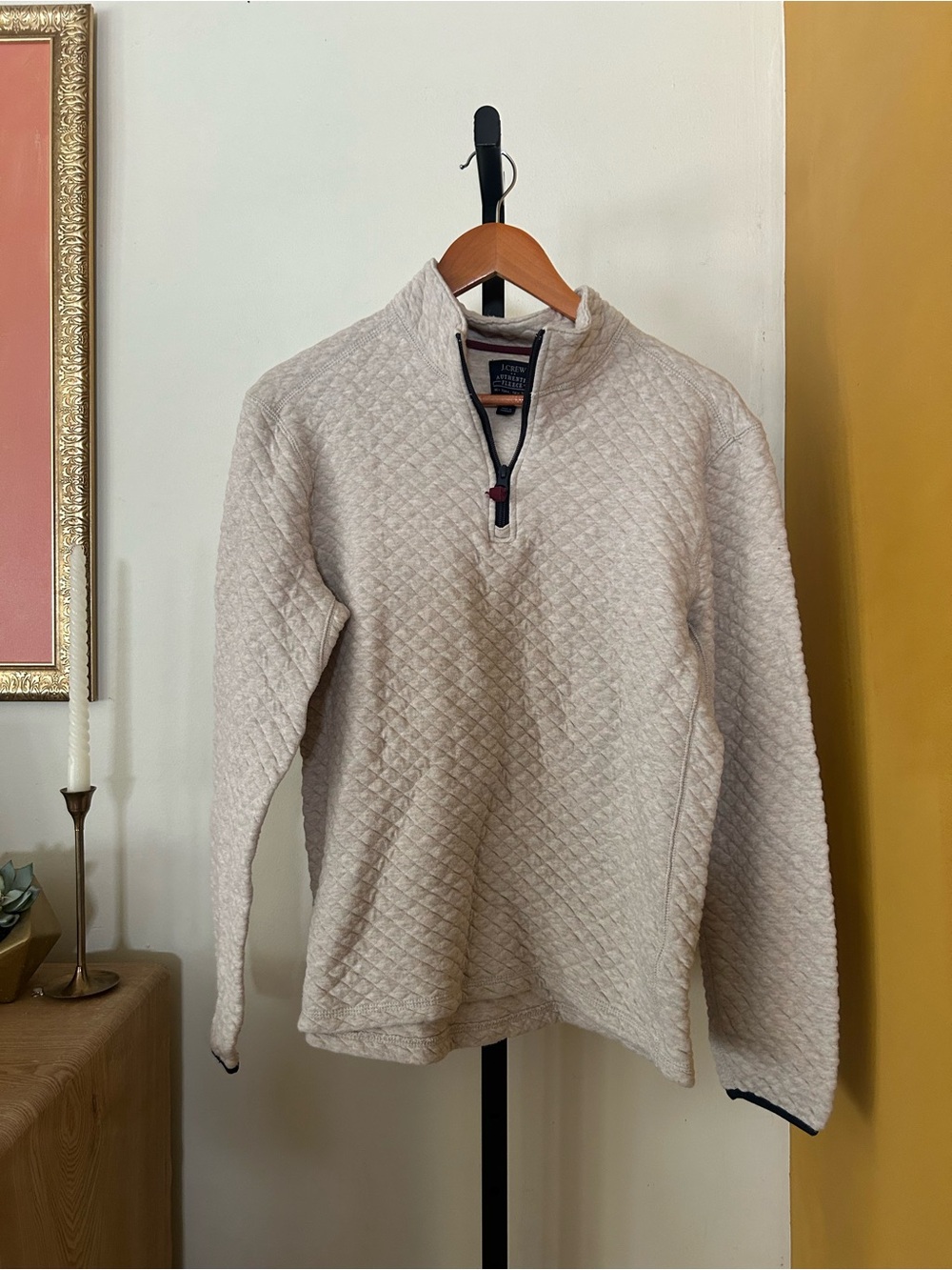 J. Crew Men's Quilted Quarter Zip Sweatshirt Authentic Fleece Pullover Medium - Picture 1 of 6